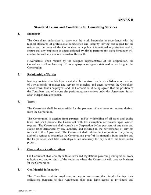 ANNEX B Standard Terms and Conditions for Consulting Services