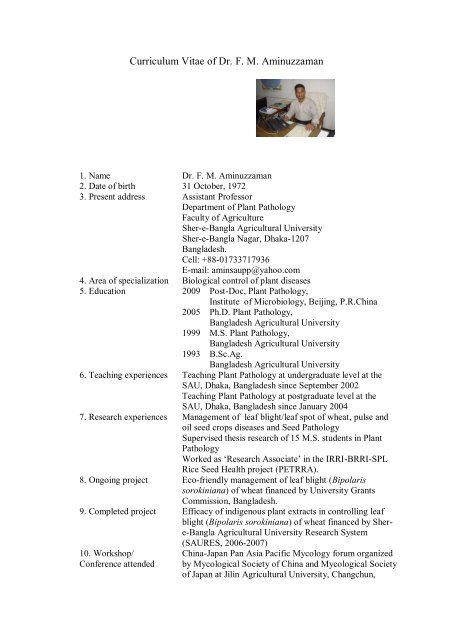 Cv Dr Amin Ppath Web Pdf Plant Pathology Sher E Bangla