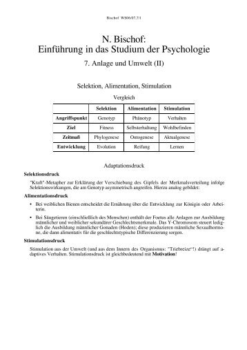 N. Bischof: Einführung in das Studium der Psychologie