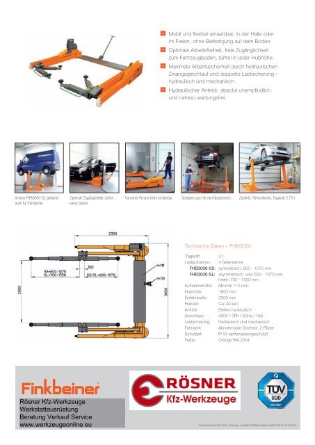 Finkbeiner HebebÃƒÂ¼hne FHB 3000 SS Prospekt als PDF