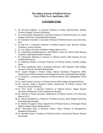 Contributors For April 2011 - Indian Political Science Association