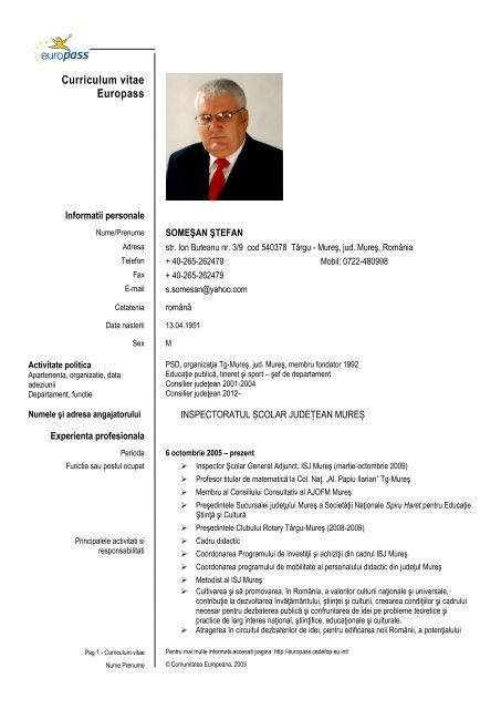 Curriculum vitae Europass - Inspectoratul Şcolar Judeţean Mureş