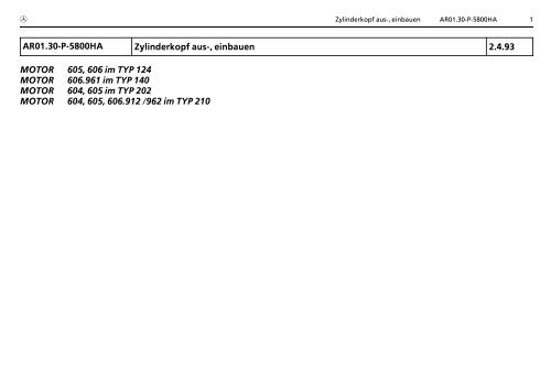 AR01.30>P>5800HA Zylinderkopf aus>, einbauen 2.4.93 MOTOR ...