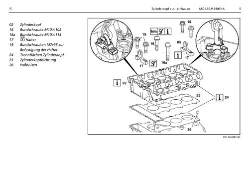 AR01.30>P>5800HA Zylinderkopf aus>, einbauen 2.4.93 MOTOR ...