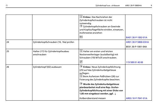 AR01.30>P>5800HA Zylinderkopf aus>, einbauen 2.4.93 MOTOR ...