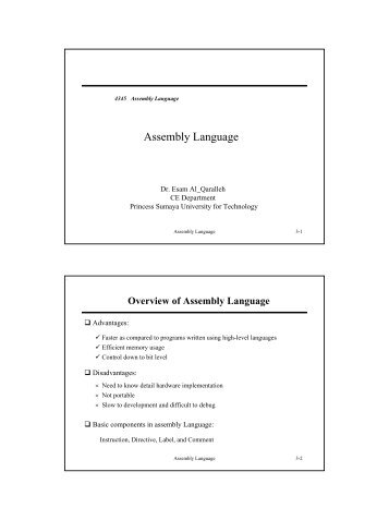 Assembly Language - Princess Sumaya University for Technology