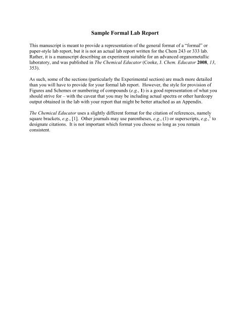 Sample Formal Lab Report