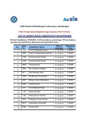 (Engineering)- January 2013 Session LIST OF SHORTLISTED CANDI