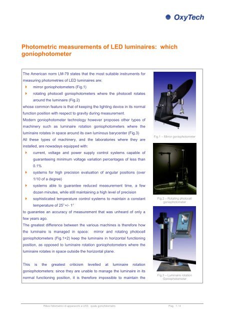 Photometric measurements of LED luminaires - Oxytech