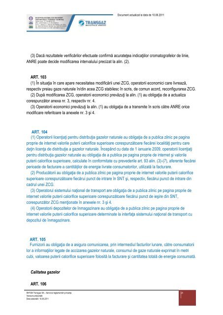 Regulament de masurare a cantitatilor de gaze naturale - Transgaz