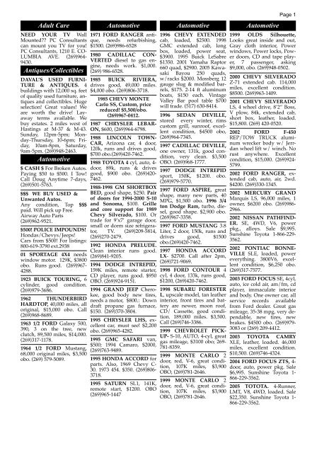 10/1 classified ads - Battle Creek Shopper News