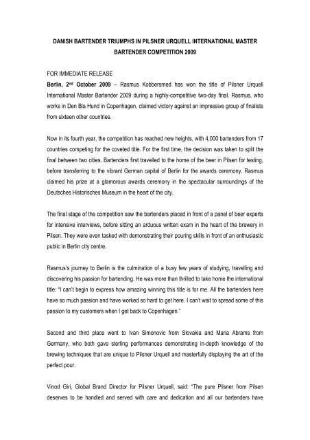 Pilsner Urquell IMB Winner Announcement