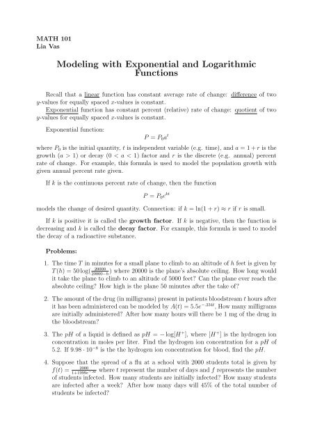 Modeling with Exponential and Logarithmic Functions