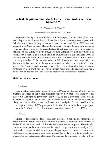 Le test de piÃ©tinement de Fukuda : bras tendus ou bras ballants ?