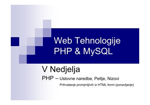 Web Tehnologije PHP & MySQL - ETF Podgorica