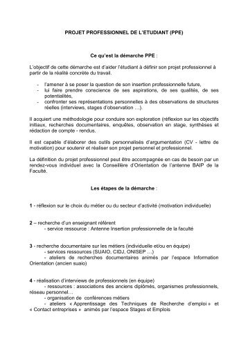 Projet Professionnel de l'Etudiant (PPE) - UniversitÃ© Lille 2 Droit et ...