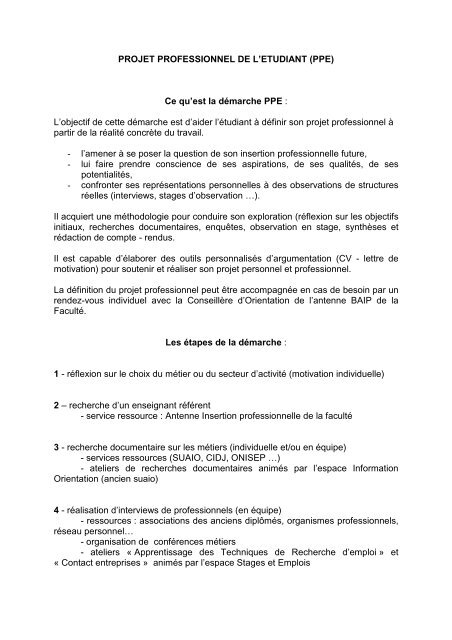 Projet Professionnel de l'Etudiant (PPE) - Université Lille 2 Droit et
