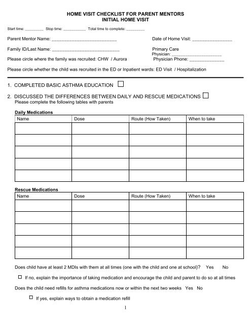 primary school home visit form