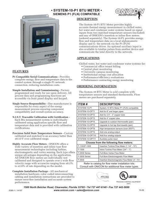A System 10 P1 Btu Meter A Onicon A System 10 P1 Btu Meter A Onicon