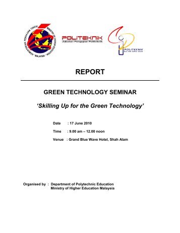 REPORT GREEN TECHNOLOGY SEMINAR 'Skilling Up for the ...