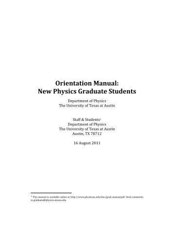 Orientation Manual: New Physics Graduate Students