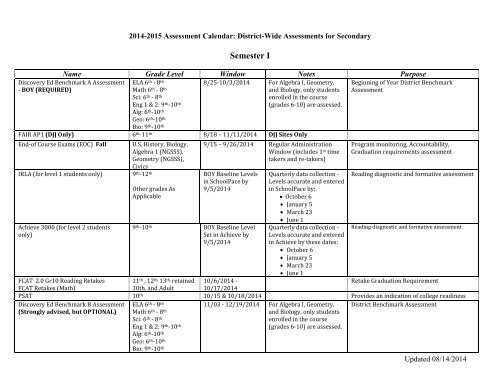 Secondary Testing Calendar - Pasco County Schools secondary-testing-calendar-pasco-county-schools