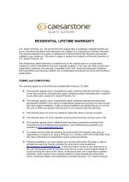 RESIDENTIAL LIFETIME WARRANTY – Caesarstone Quartz