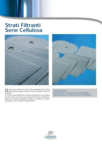 Strati filtranti serie cellulosa - Scheda - Gruppo Cordenons