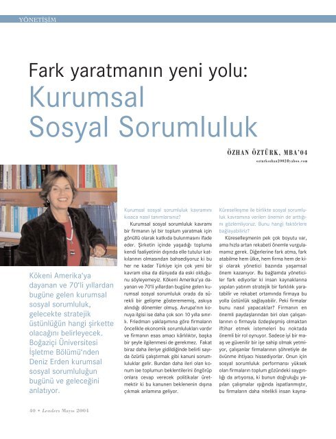 Kurumsal Sosyal Sorumluluk - Department of Management