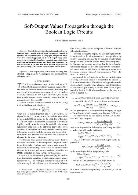 Soft-Output Values Propagation through the Boolean Logic ... - Telfor