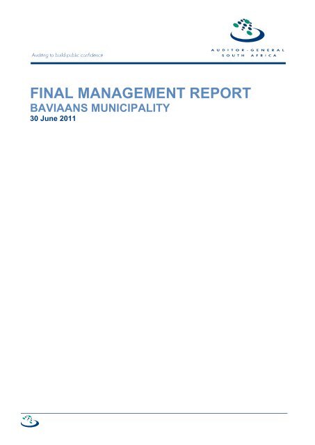 FINAL MANAGEMENT REPORT - Baviaans Municipality