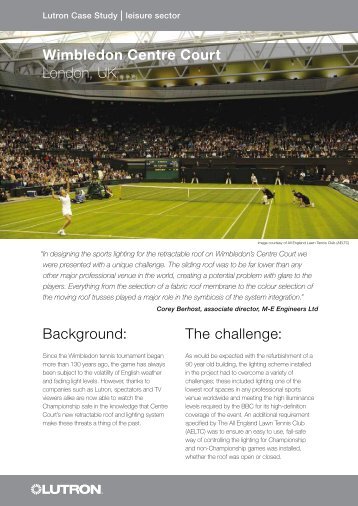 Wimbledon Centre Court - Lutron Lighting Installation Specialists