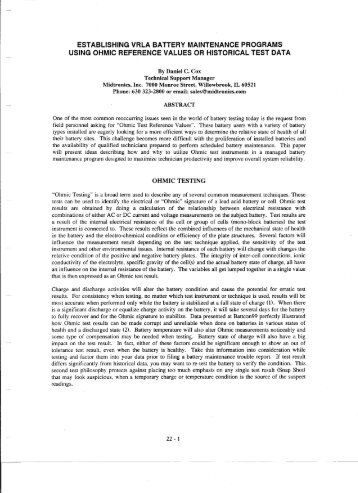 ESTABLISHING VRlA BATTERY MAINTENANCE PROGRAMS ...