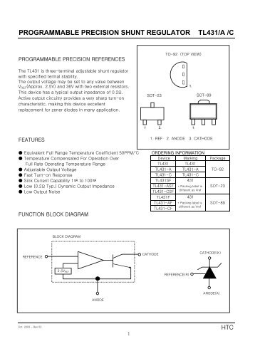 PROGRAMMABLE PRECISION SHUNT REGULATOR TL431/A /C