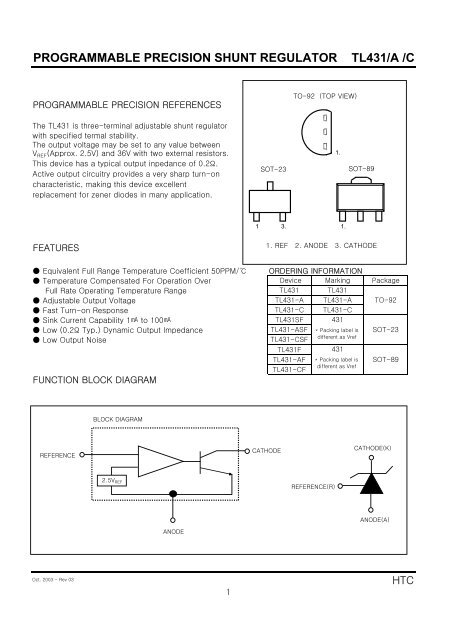 PROGRAMMABLE PRECISION SHUNT REGULATOR TL431/A /C