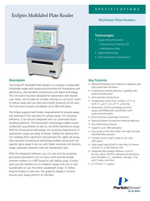 Reader Performance Plate EnSpire Multilabel Plate Reader - PerkinElmer
