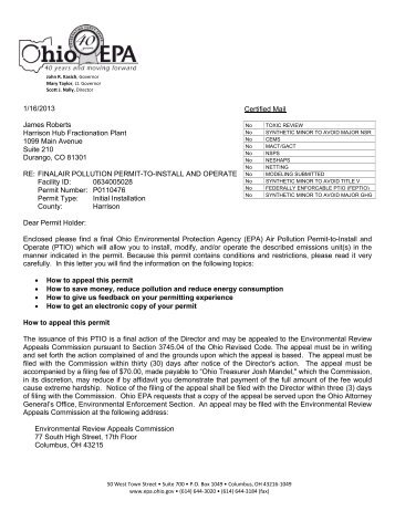 1/16/2013 James Roberts Harrison Hub Fractionation ... - State of Ohio