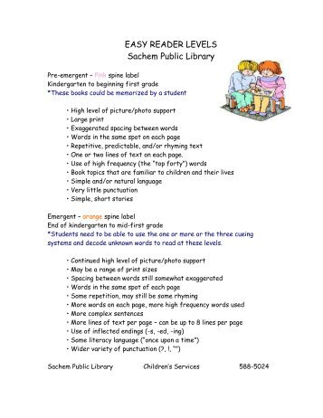 EASY READER LEVELS - Sachem Public Library