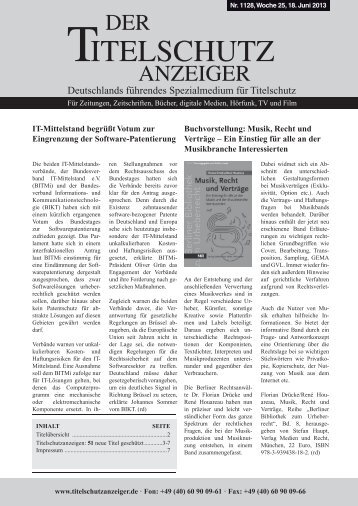 TITELSCHUTZ - Der Titelschutz Anzeiger