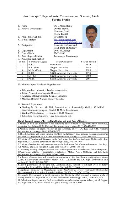 Sivaji Callge Sex - Mr. Dr. I. A. Raja - Shri Shivaji College of Arts, Commerce ...