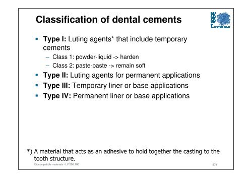 Classification of dental cements - VoWi