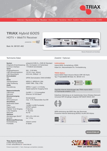 TRIAX Hybrid 600S HDTV + WebTV-Receiver