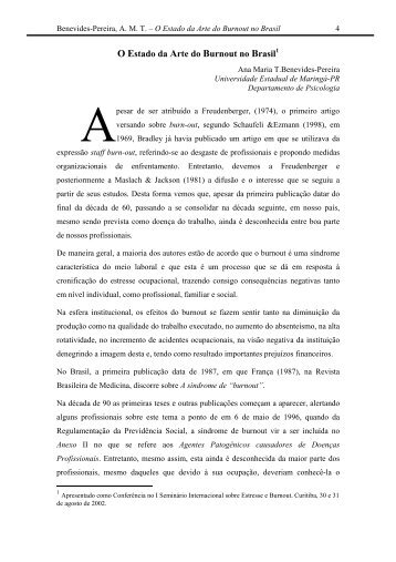 O Estado da Arte do Burnout no Brasil - SaÃºde e Trabalho Online