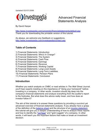 Advanced Financial Statements Analysis - Parent Directory - Free