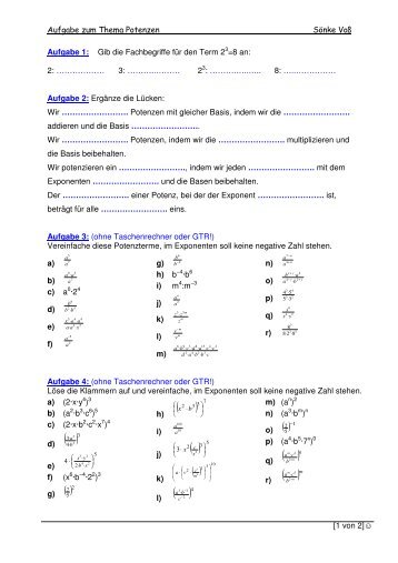 Aufgaben zum Thema Potenzen - SÃ¶nke VoÃ