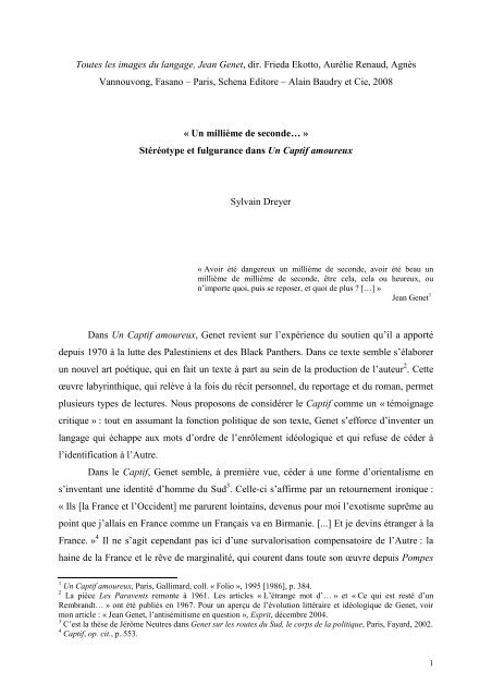 Toutes les images du langage, Jean Genet, dir. Frieda Ekotto ...