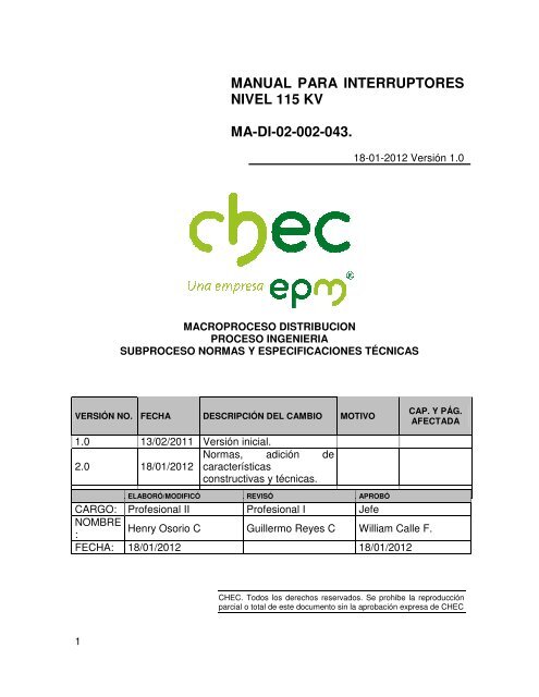 manual para interruptores nivel 115 kv ma-di-02-002-043. - Chec