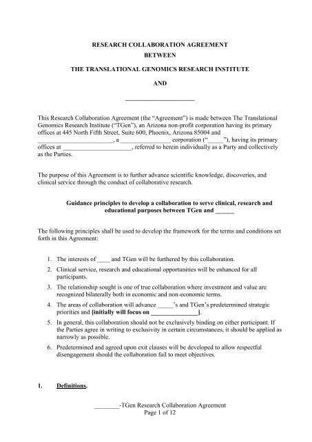 ______-TGen Research Collaboration Agreement Page 1 of 12 ...