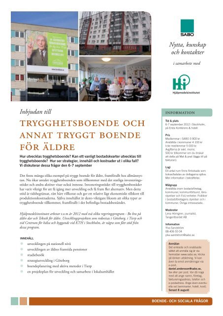 Trygghetsboende och annat tryggt boende fÃ¶r Ã¤ldre, 6-7 sept ... - Sabo