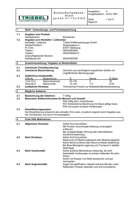 Sicherheitsdatenblatt - Triebel Waffenwerkzeuge GmbH